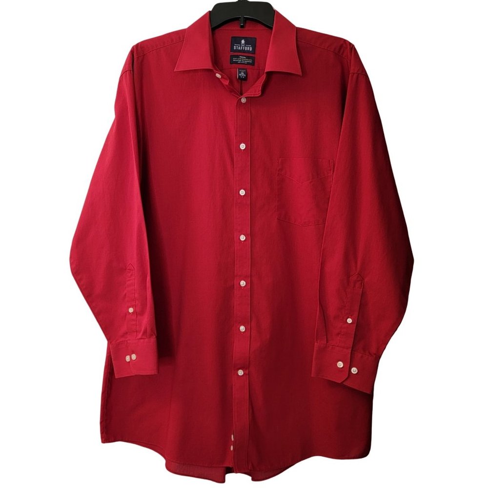Stafford Travel Men’s Red No Iron Long Sleeve Shirt – Size XL 17-17 1/2
